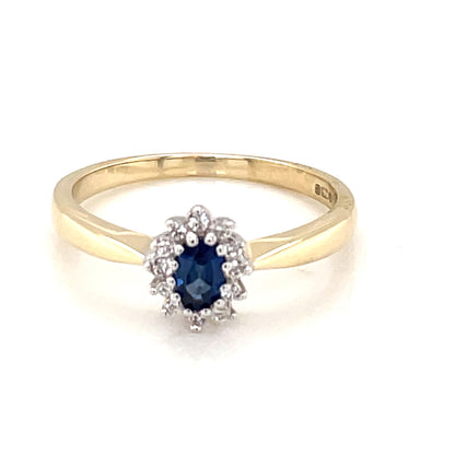 9ct Gold Synthetic Sapphire CZ Cluster Ring GRS265