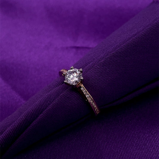 9ct Yellow Gold CZ Solitaire Ring Channel-set Shoulders GRZ284