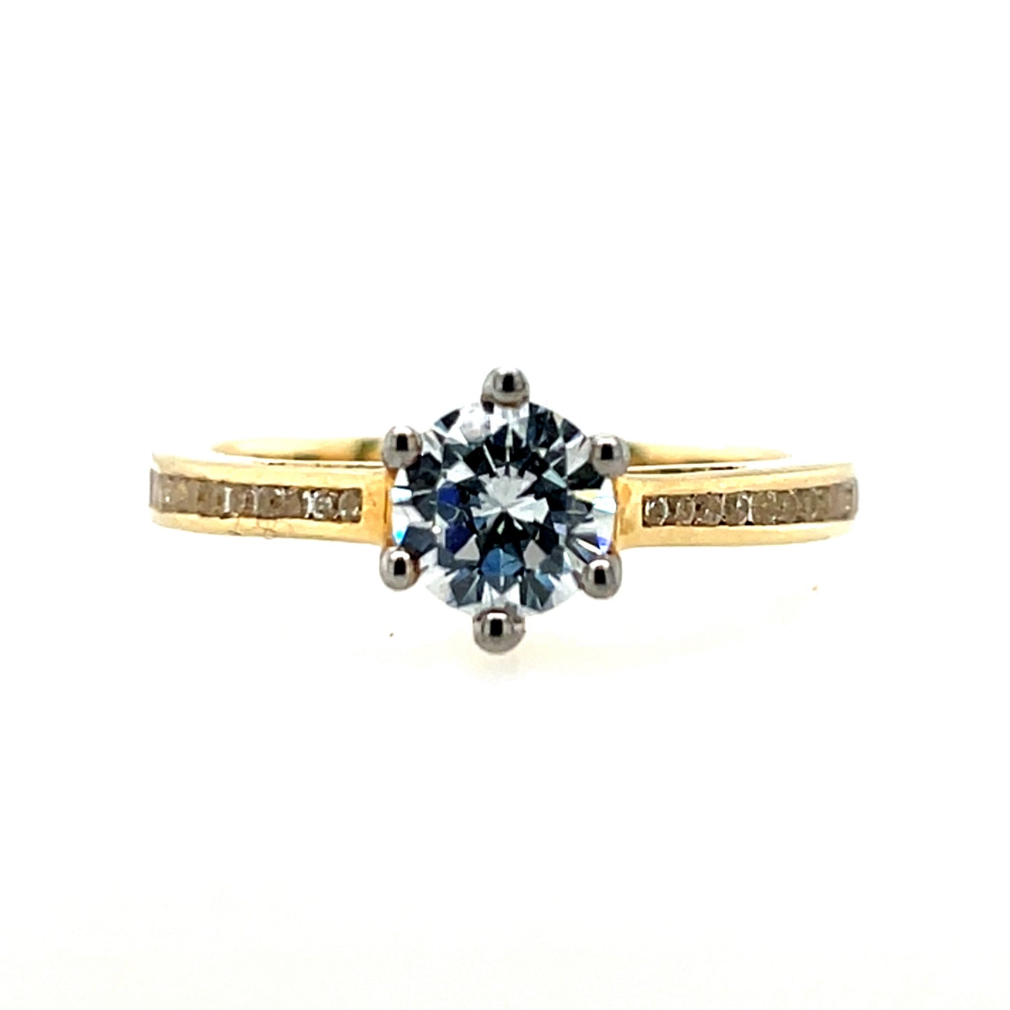 9ct Yellow Gold CZ Solitaire Ring Channel-set Shoulders GRZ284