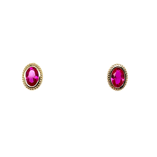 9ct Gold Synthetic Ruby Oval Stud Earrings GER80