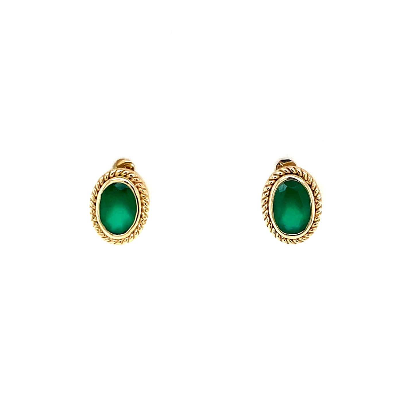 9ct Gold Green Agate Oval Stud Earrings GEE74