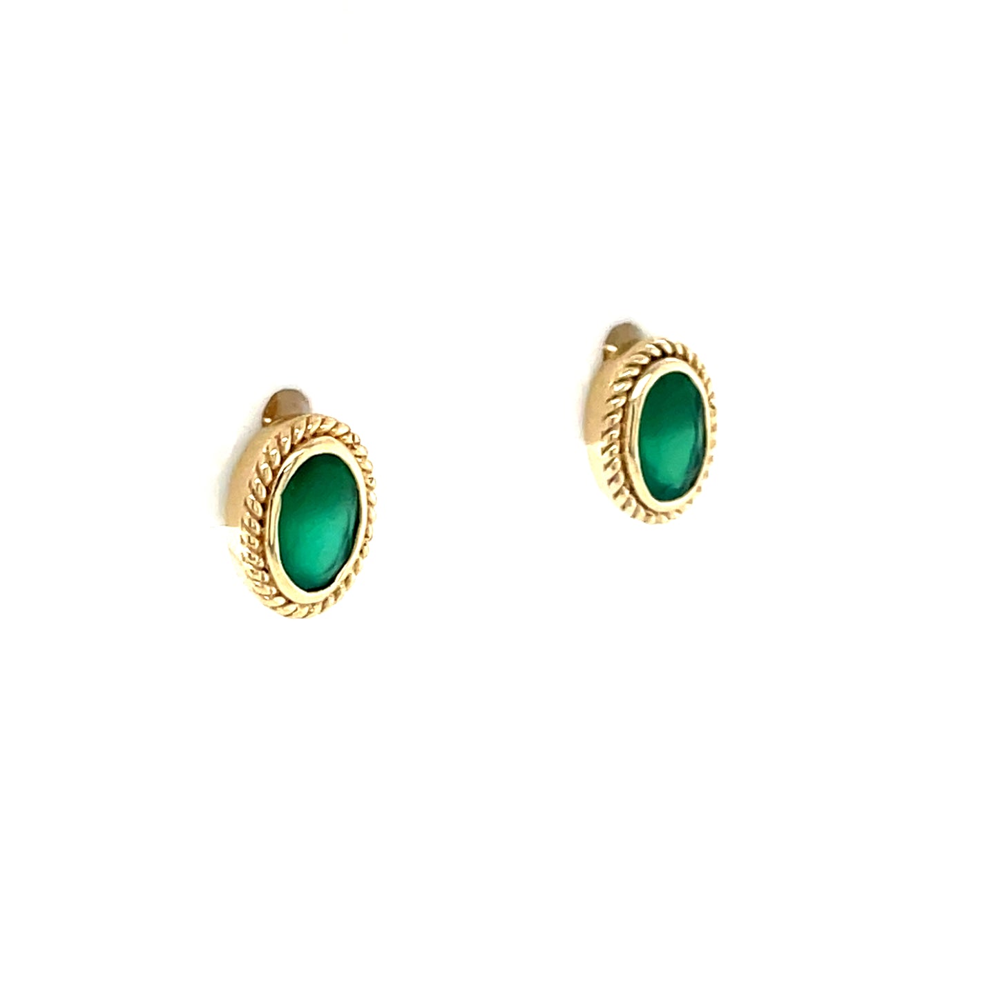 9ct Gold Green Agate Oval Stud Earrings GEE74