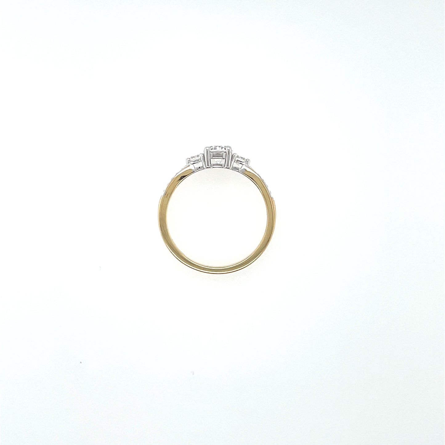 9ct Yellow Gold CZ Trilogy Ring with CZ Shoulders GRZ387