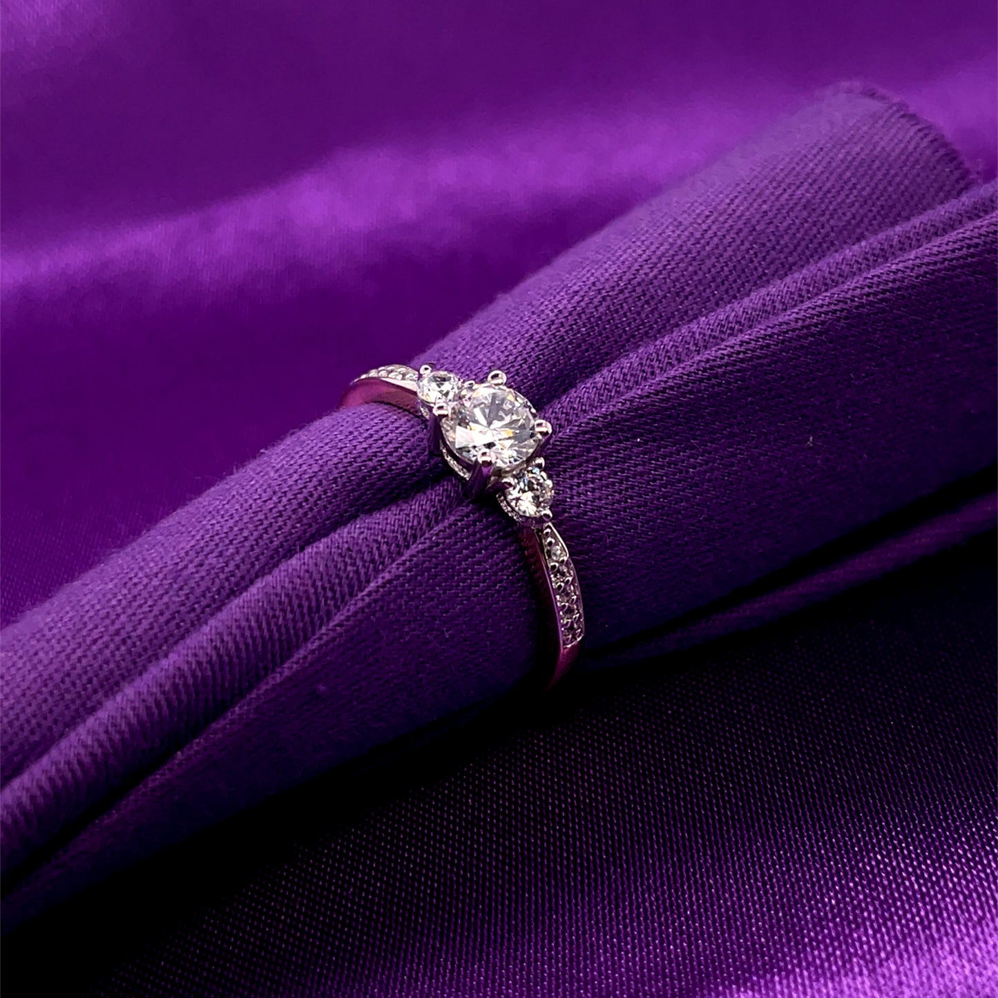 9ct Yellow Gold CZ Trilogy Ring with CZ Shoulders GRZ387