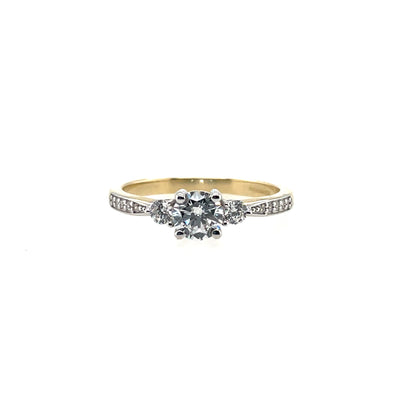 9ct Yellow Gold CZ Trilogy Ring with CZ Shoulders GRZ387