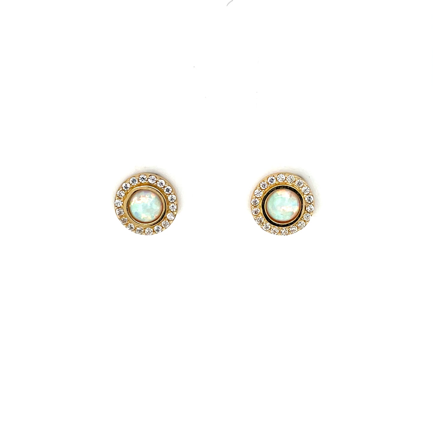 9ct Gold Created White Opal CZ Stud Earrings GEL12