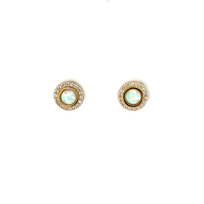 9ct Gold Created White Opal CZ Stud Earrings GEL12