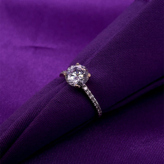 9ct Gold CZ Solitaire CZ Band Ring GRZ359