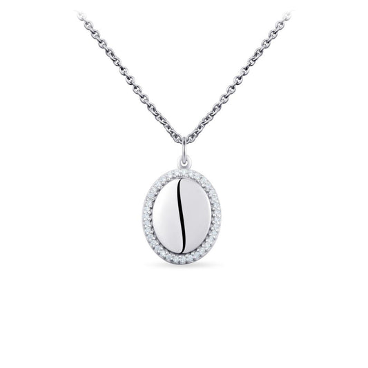 Silver Oval CZ Engravable Disc Pendant N1100