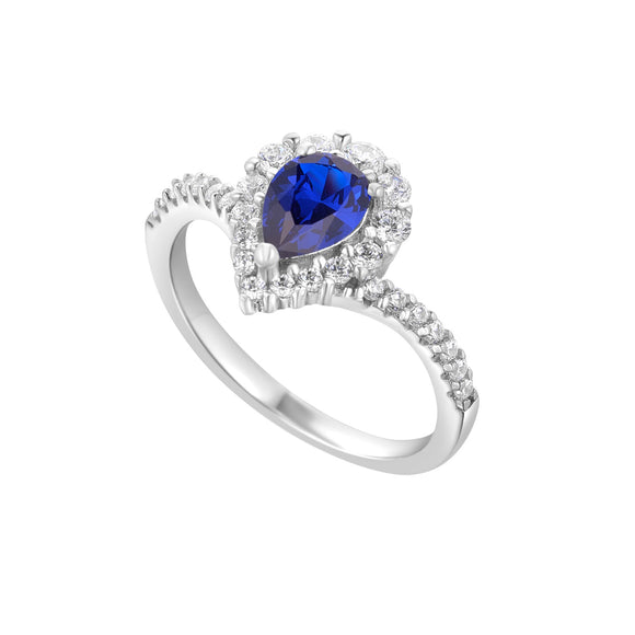 Sterling Silver Sapphire CZ Pear Cluster Ring N2097