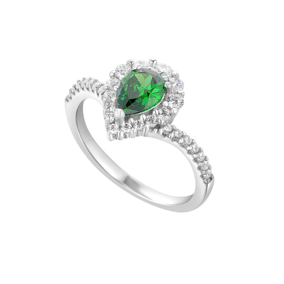 Sterling Silver Emerald CZ Pear Cluster Ring N2098