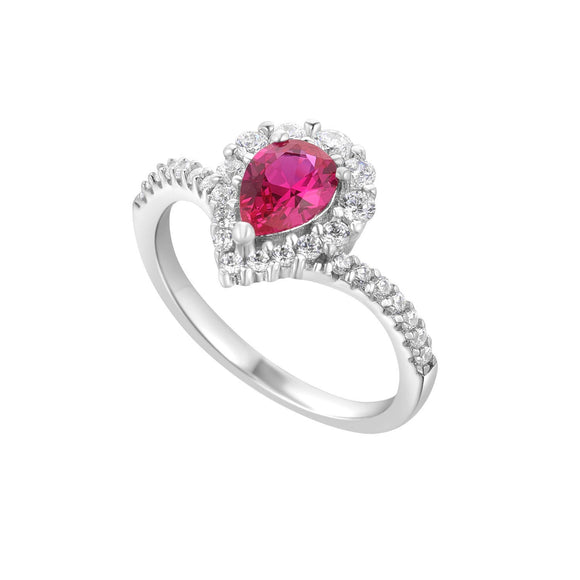 Sterling Silver Ruby CZ Pear Cluster Ring N2099