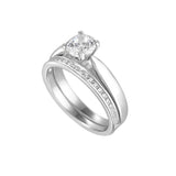 Sterling Silver CZ Solitaire & Channel Wed Ring Set N2104