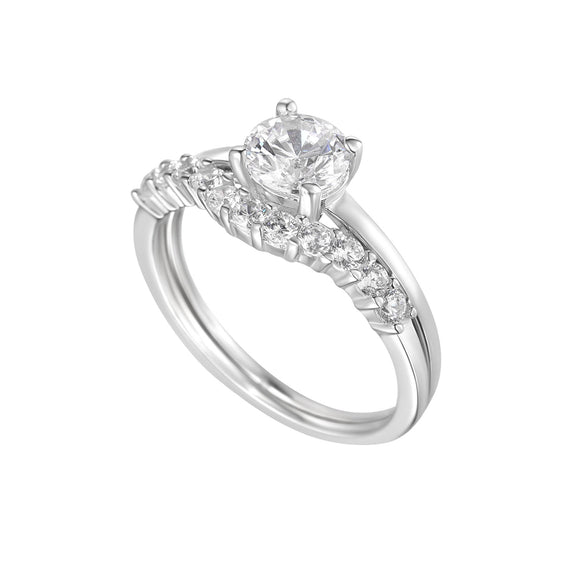 Sterling Silver CZ Solitaire Shaped Wed Ring Set N2109