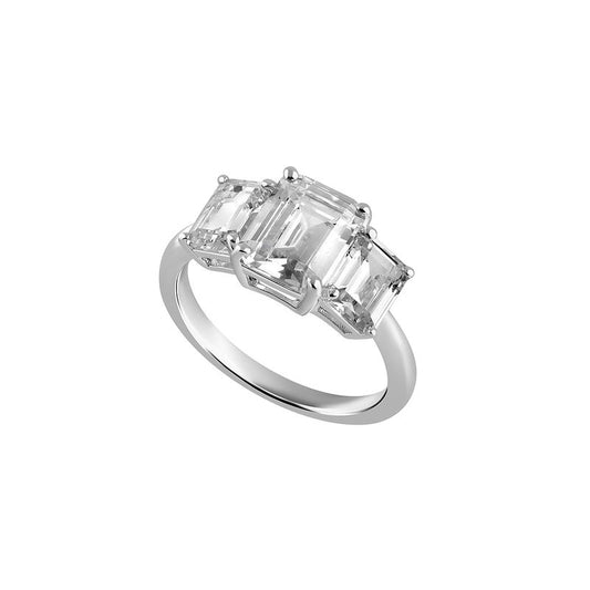 Sterling Silver CZ Emerald Cut Trilogy Ring N2116