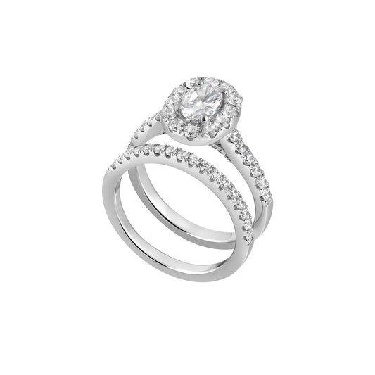 Sterling Silver Cz Oval Cluster Ring Set N2117