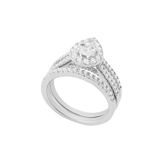 Sterling Silver CZ Pear Cluster Double Band Ring Set N2131