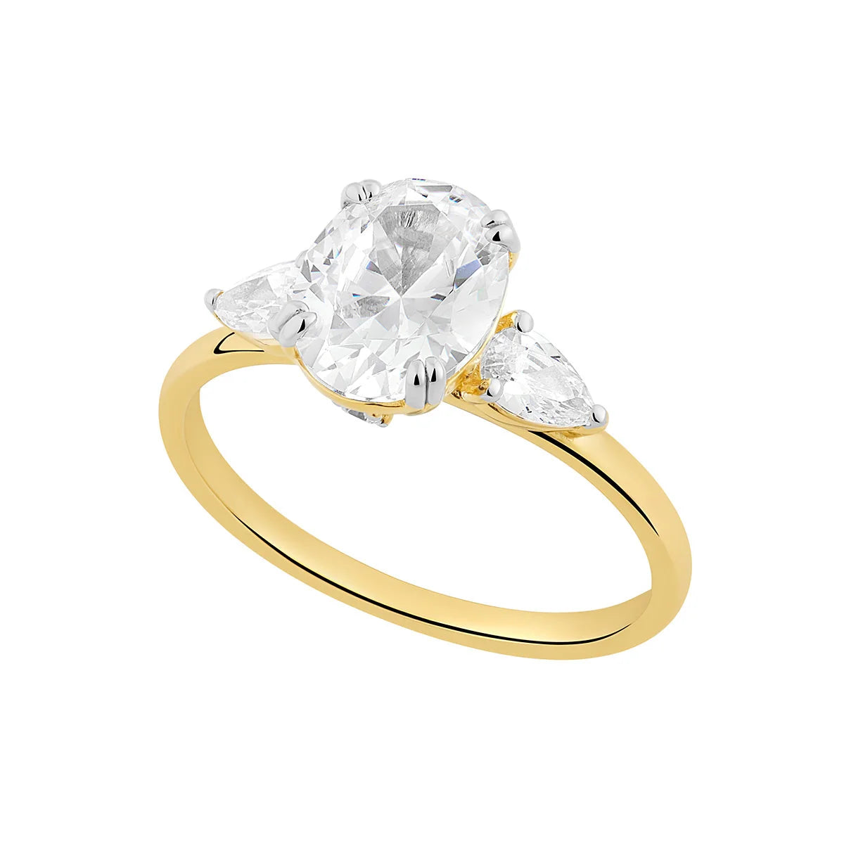 Gold Plated Silver Oval CZ & Pear Shoulder Cluster Ring N2165