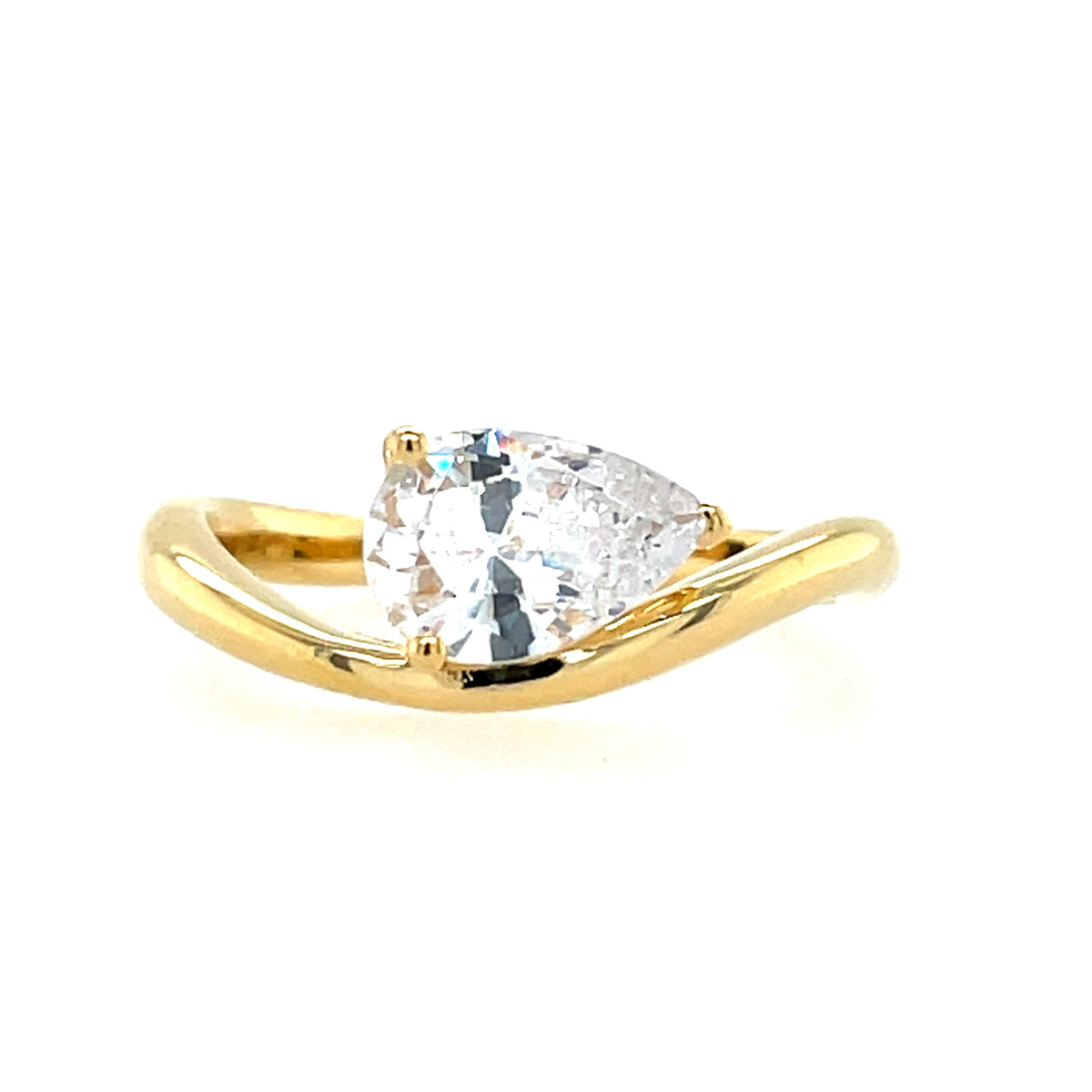 Gold Plated Silver CZ Pear Wave Ring N2170