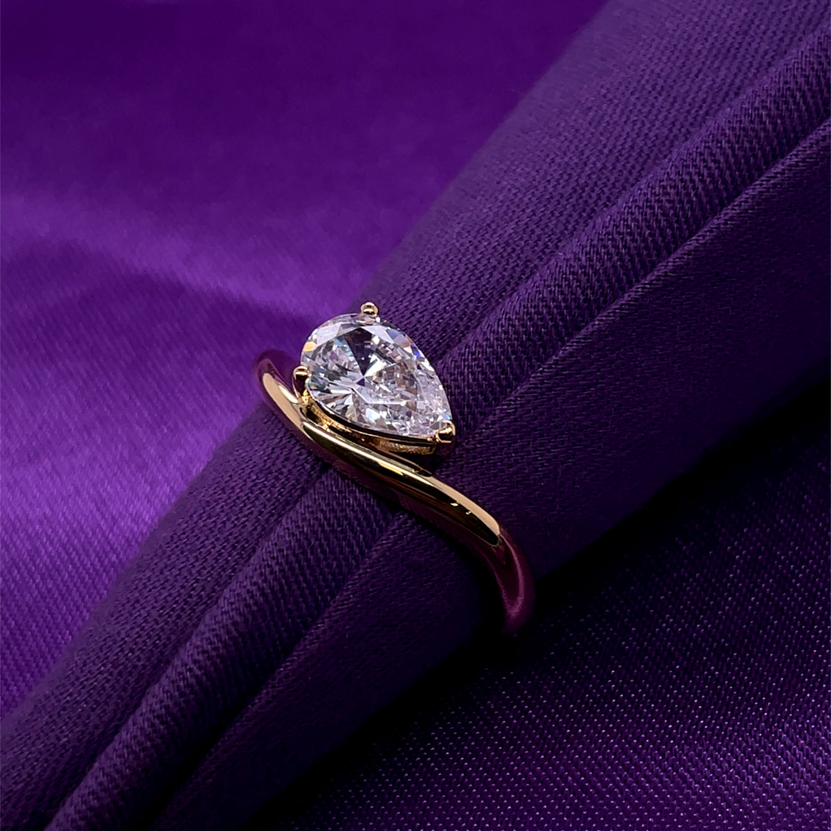 Gold Plated Silver CZ Pear Wave Ring N2170