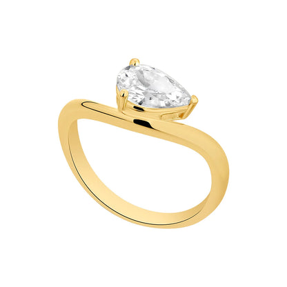 Gold Plated Silver CZ Pear Wave Ring N2170