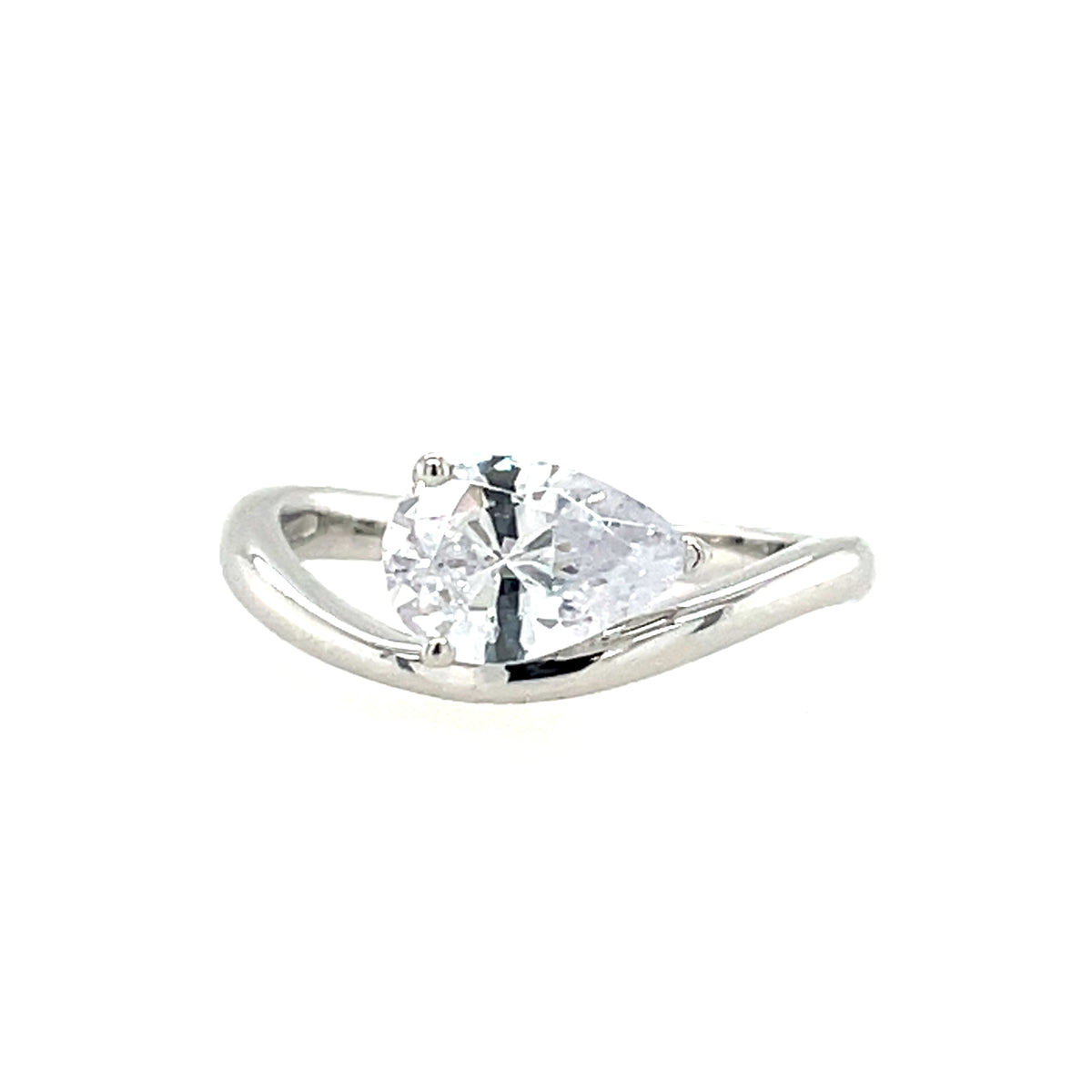 Sterling Silver CZ Pear Wave Ring N2171