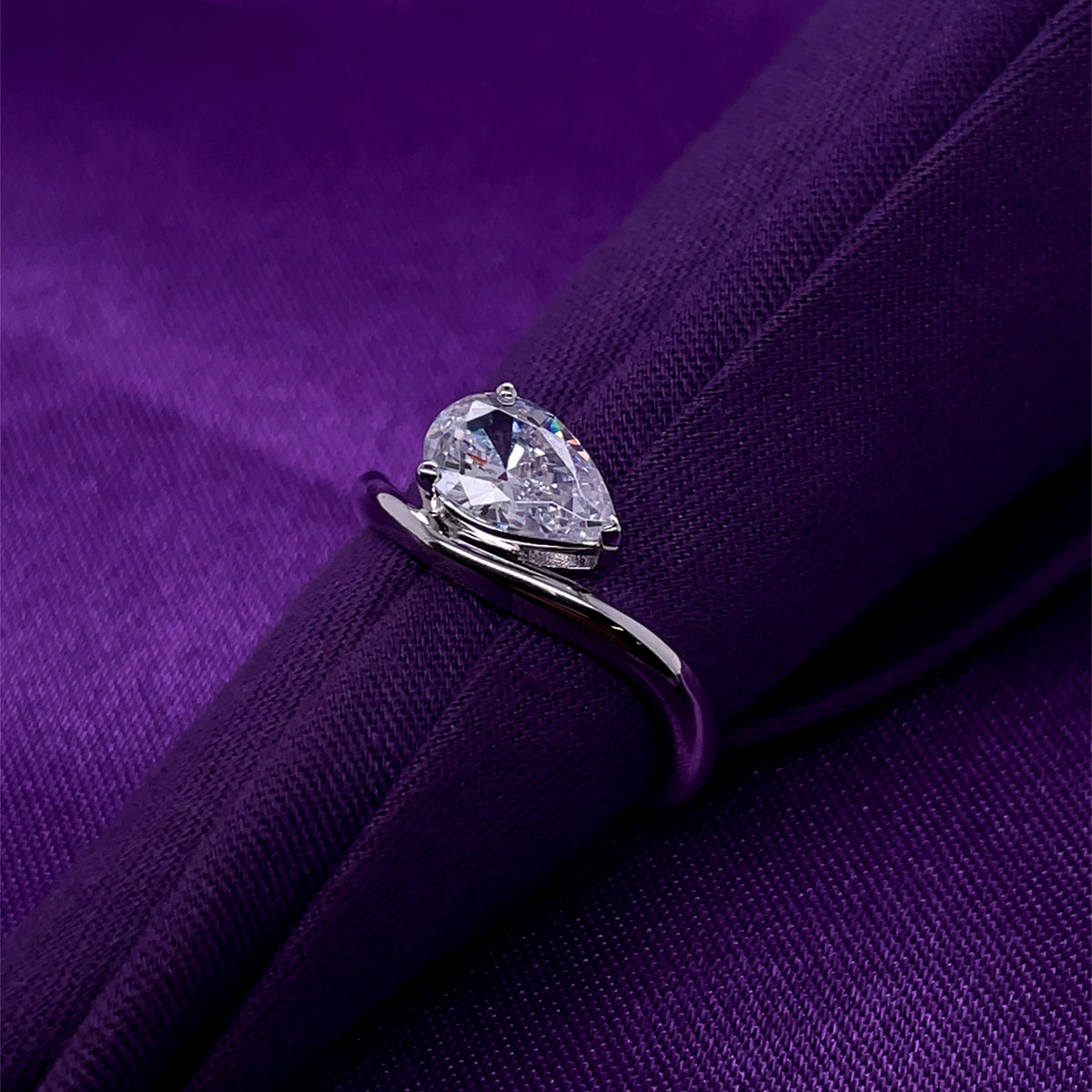 Sterling Silver CZ Pear Wave Ring N2171