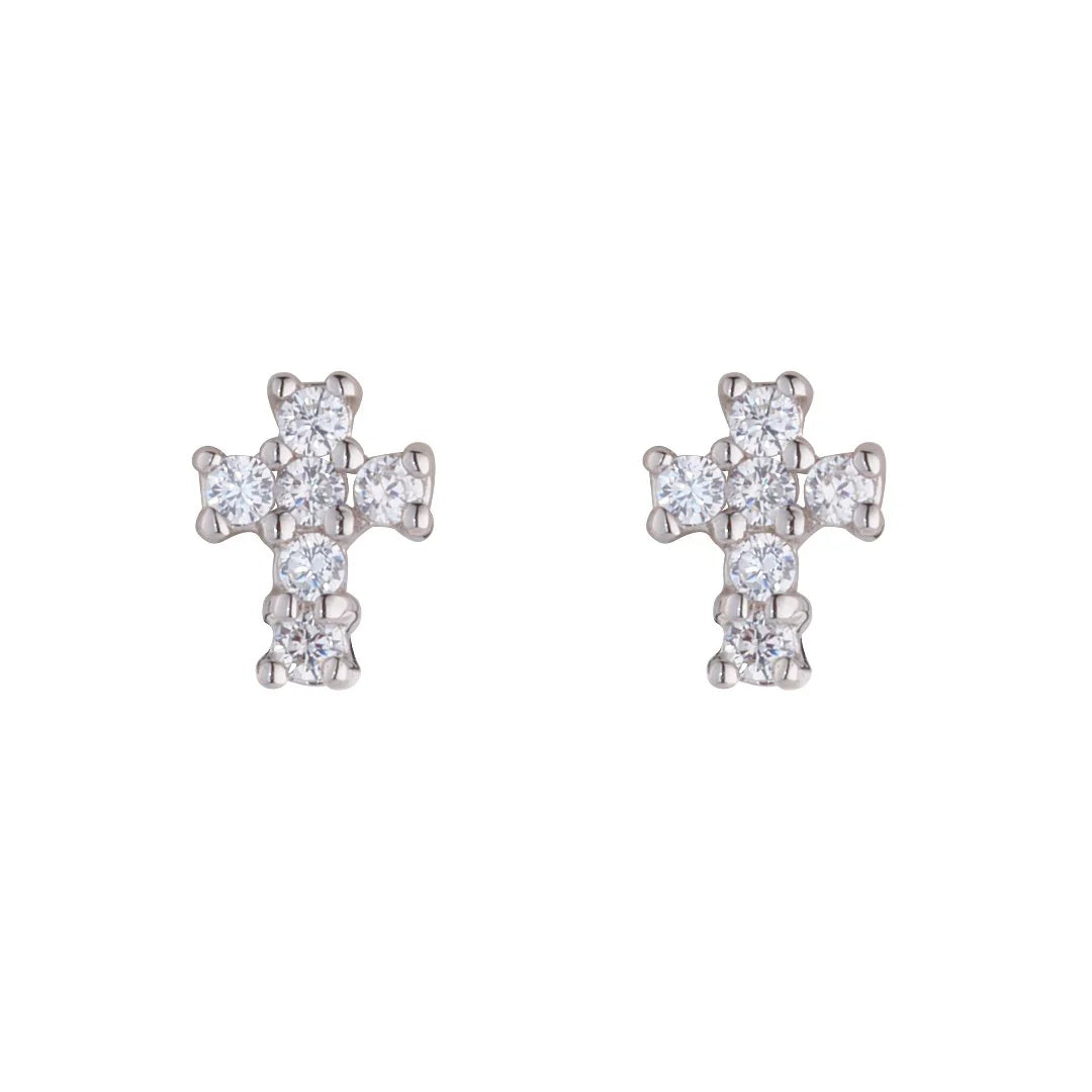 Silver CZ Cross Stud Earrings N3045