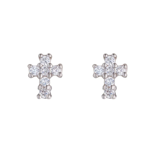 Silver CZ Cross Stud Earrings N3045