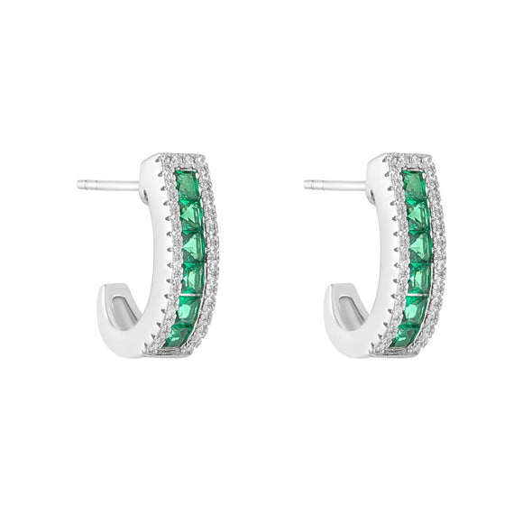 Sterling Silver Emerald CZ Half Hoop Earrings N3579