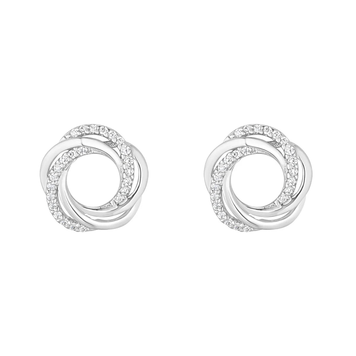 Sterling Silver Cz Twisted Open Circle Stud Earrings N3588