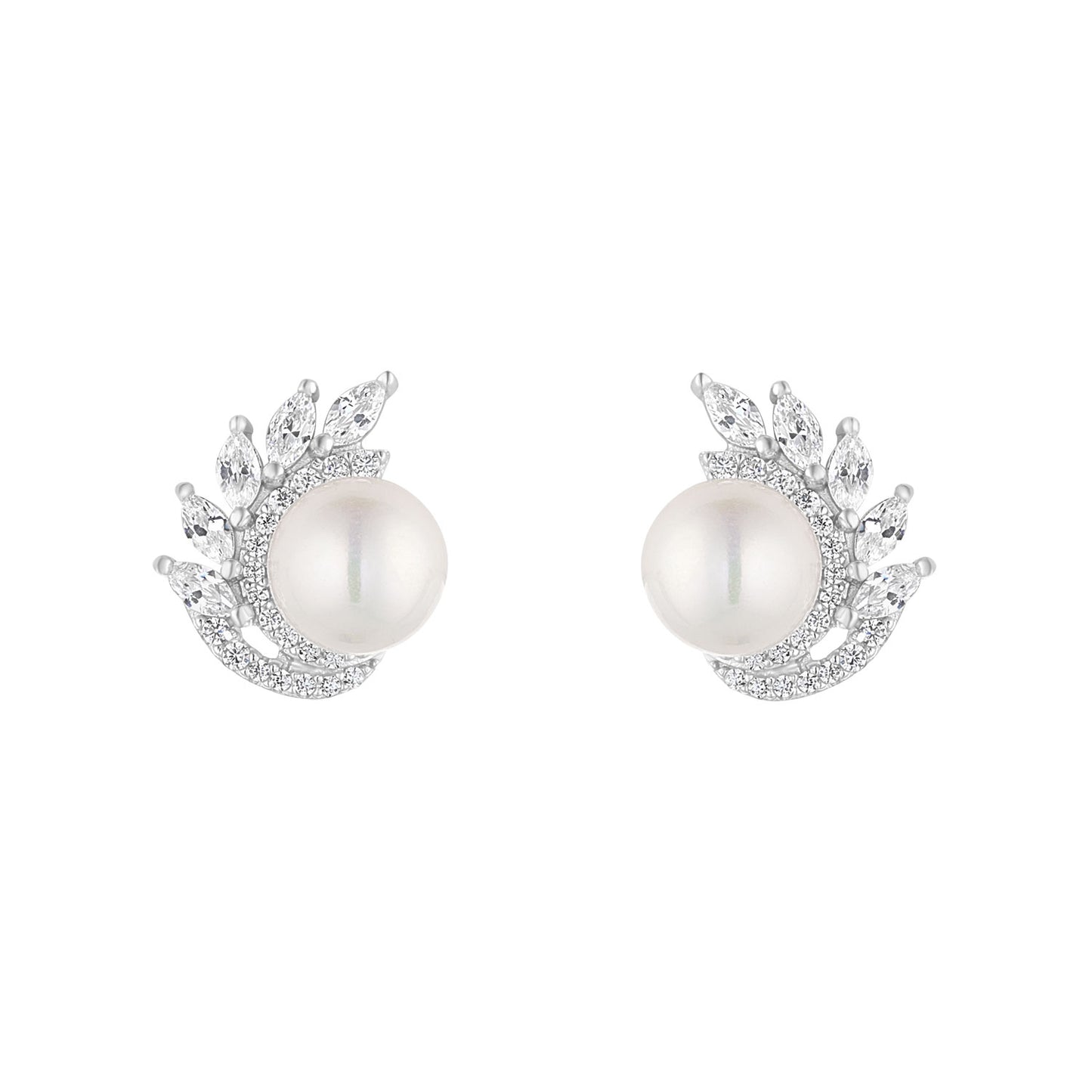 Sterling Silver Pearl & CZ Fringed Stud Earrings N3604