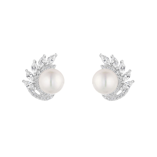 Sterling Silver Pearl & CZ Fringed Stud Earrings N3604