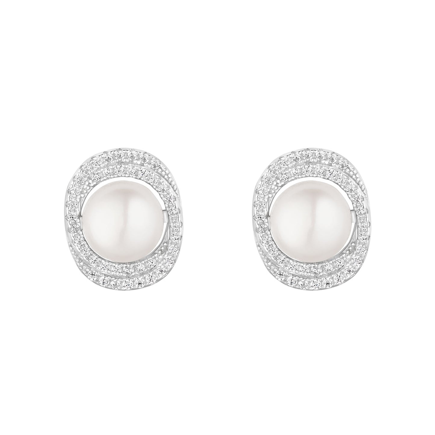 Sterling Silver Freshwater Pearl & CZ Circle Stud Earrings N3617