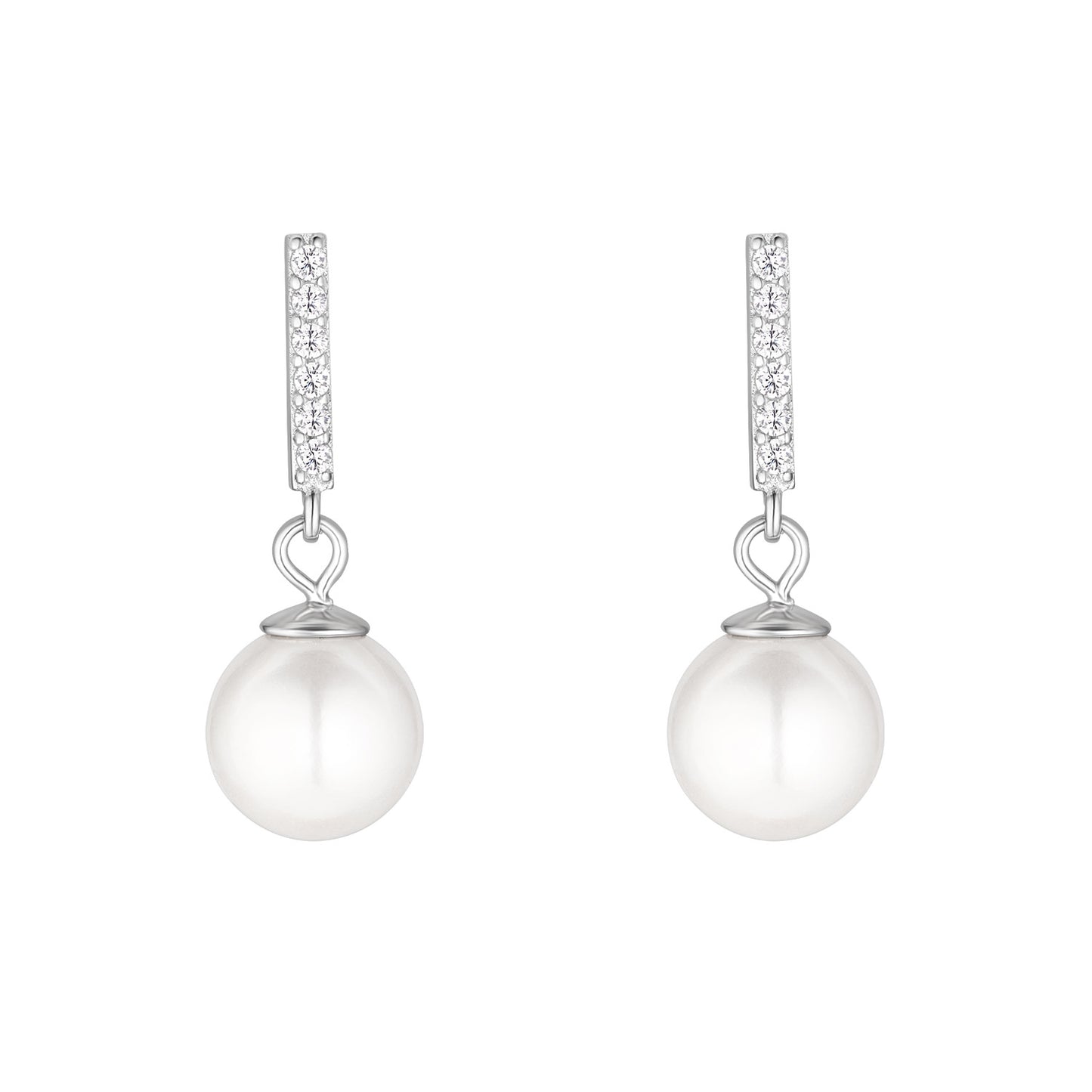 Sterling Silver 8mm Drop Pearl & CZ Earrings N3629