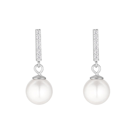 Sterling Silver 8mm Drop Pearl & CZ Earrings N3629