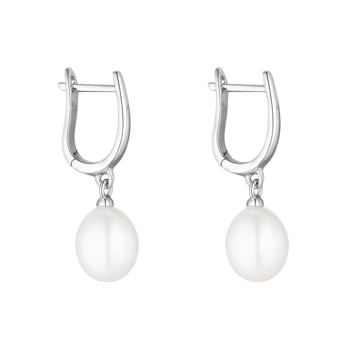 Sterling Silver 8mm Pearl Horseshoe Huggie Drop Earrings N3631