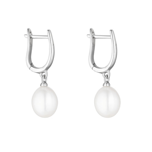 Sterling Silver 8mm Pearl Horseshoe Huggie Drop Earrings N3631