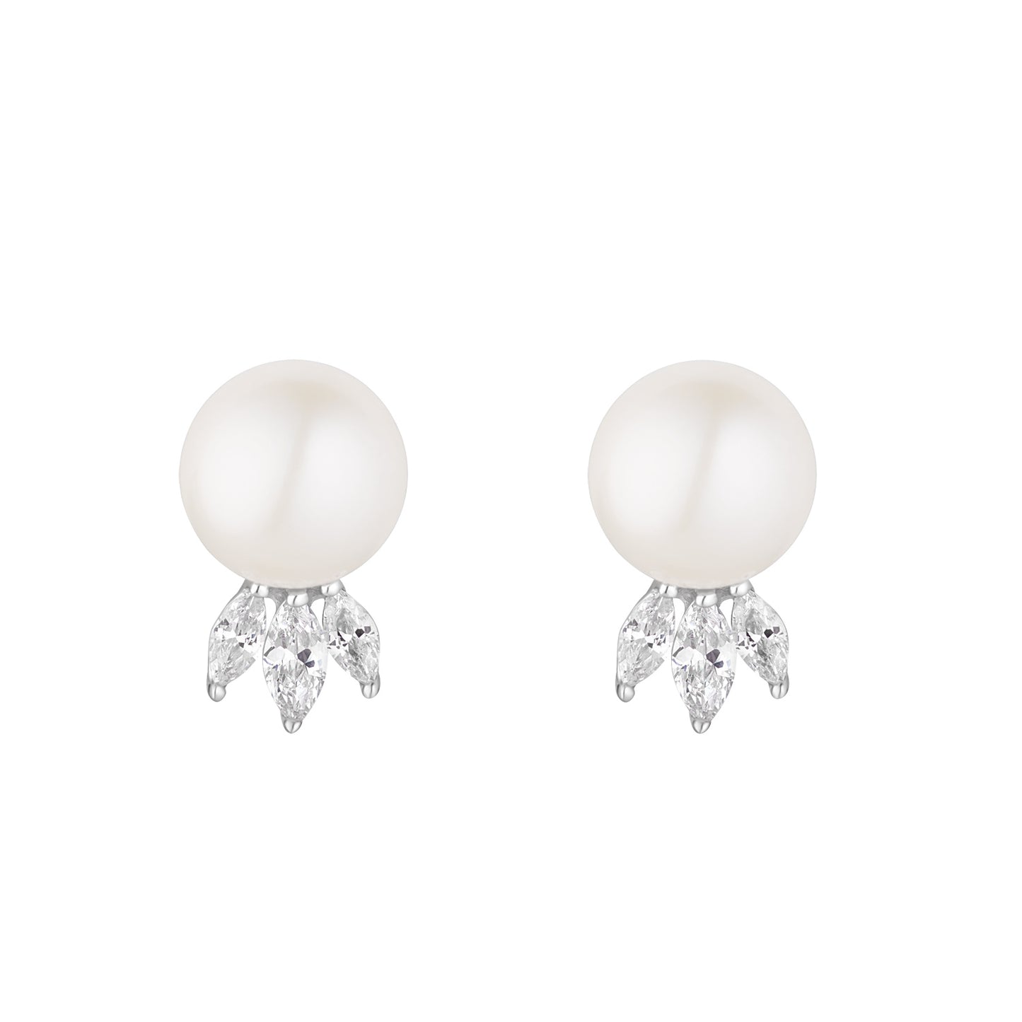 Sterling Silver Freshwater Pearl & CZ Crown Stud Earrings N3633