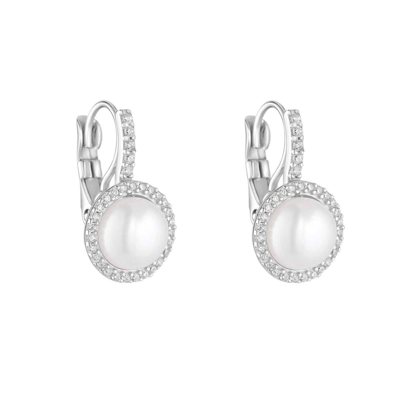 Sterling Silver Freshwater Pearl & CZ Drop Earrings N3634