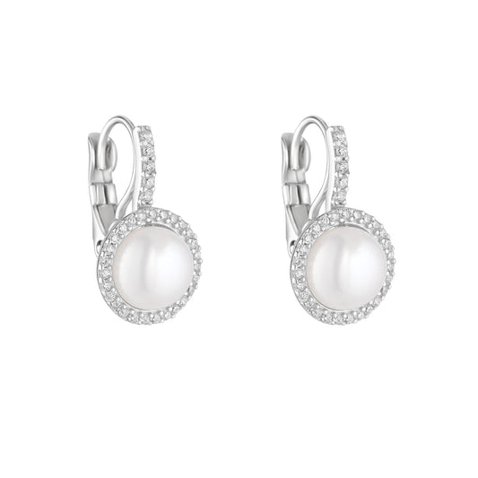Sterling Silver Freshwater Pearl & CZ Drop Earrings N3634
