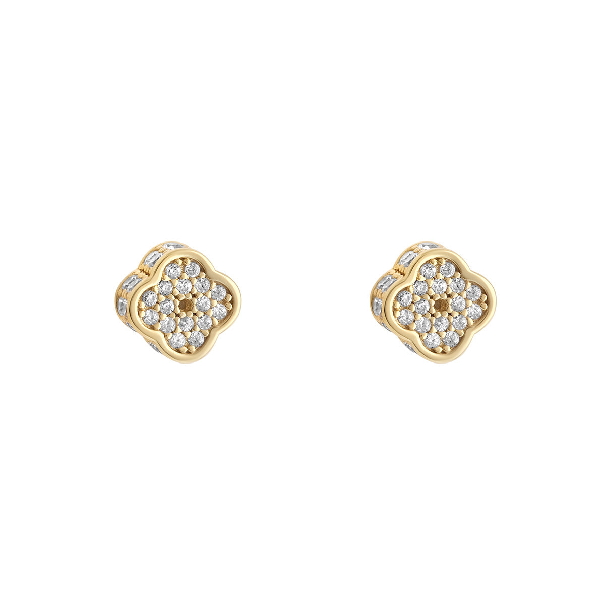 Silver Gold-plated CZ Chunky Clover Stud Earrings N3718