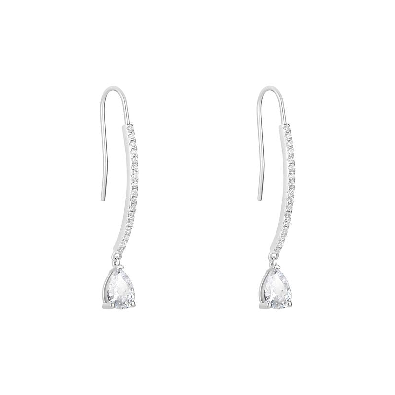 Sterling Silver CZ Pear Long Tennis Drop Earrings N3723