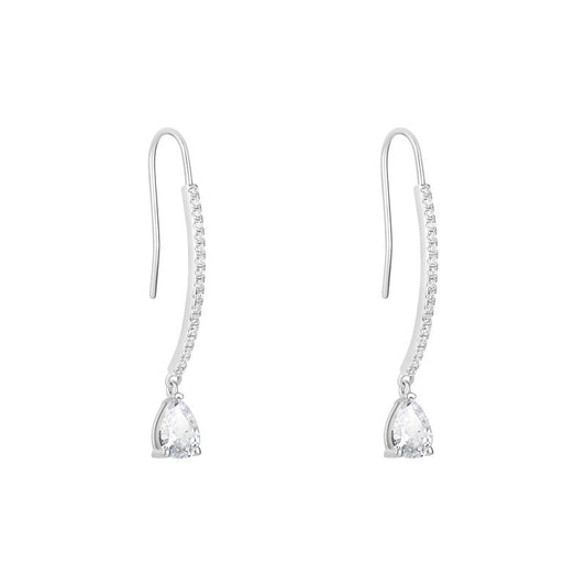 Sterling Silver CZ Pear Long Tennis Drop Earrings N3723