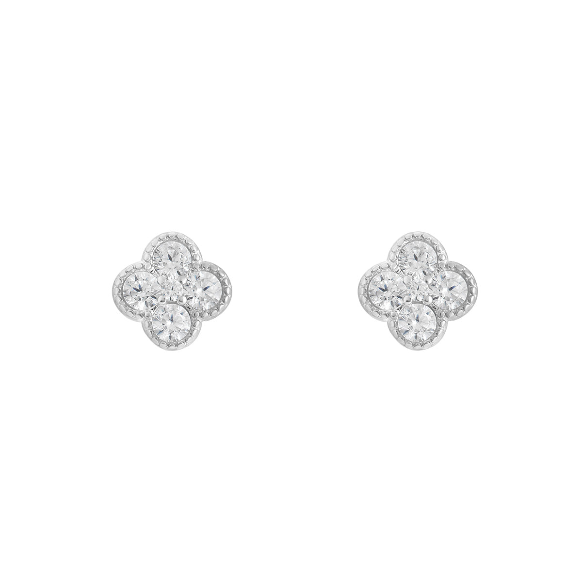 Silver CZ Clover Stud Earrings N3743