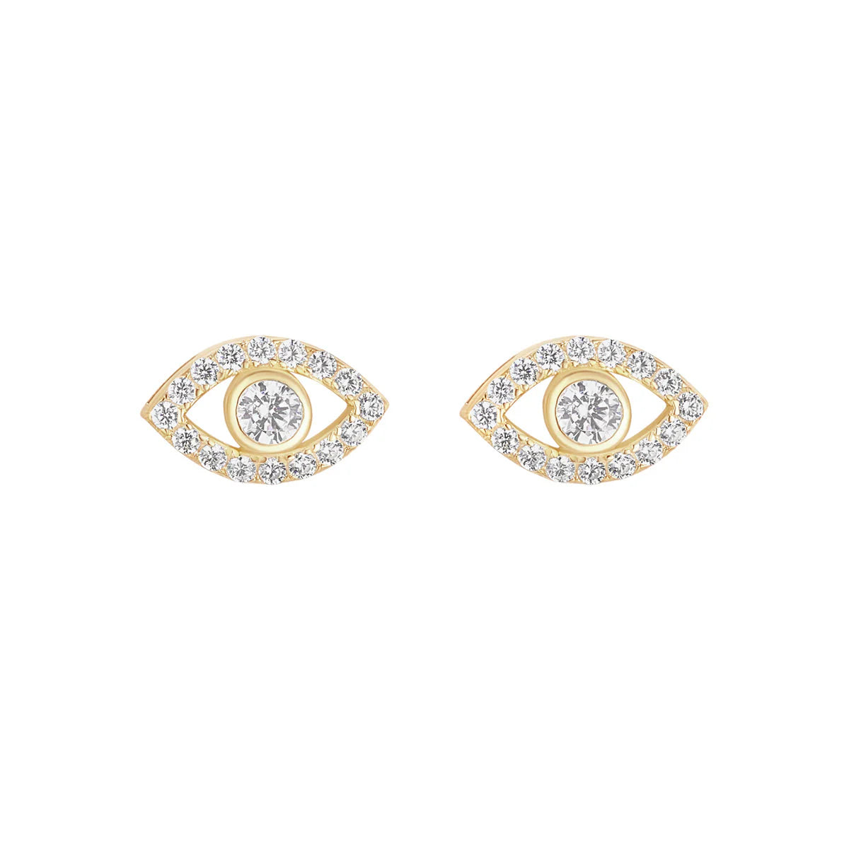 Silver Gold-plated CZ Evil Eye Stud Earrings N3758