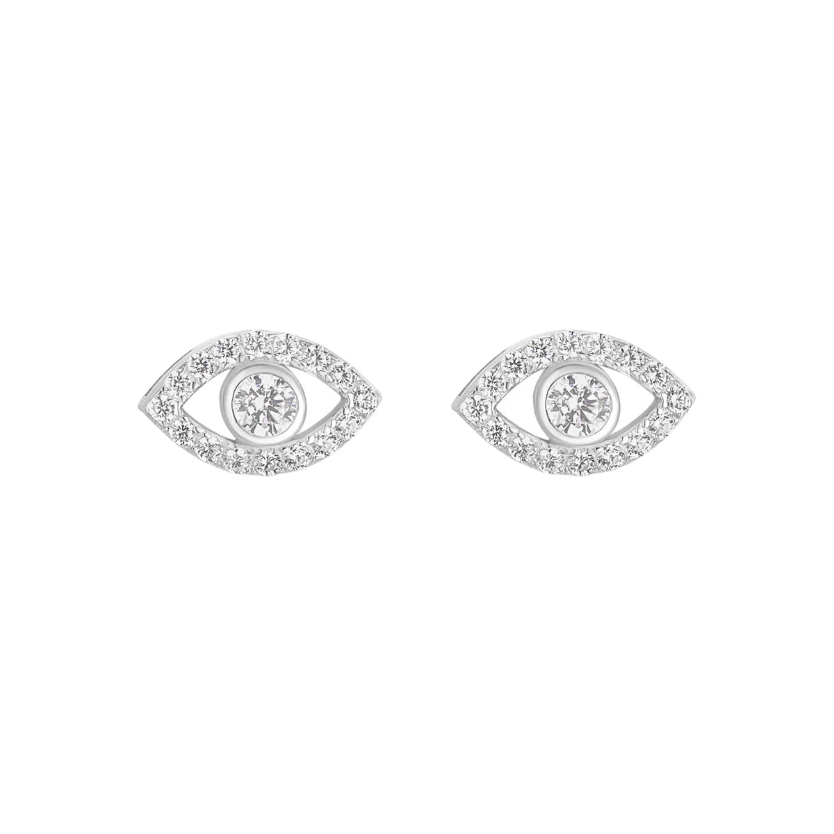 Silver CZ Evil Eye Stud Earrings N3759