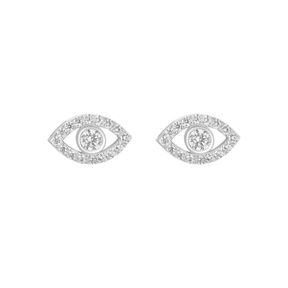 Silver CZ Evil Eye Stud Earrings N3759