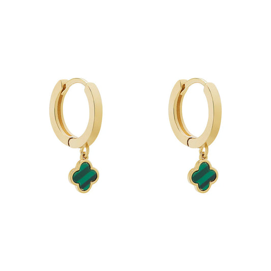 Gold Plated Malachite Clover Huggie Earrings N3785
