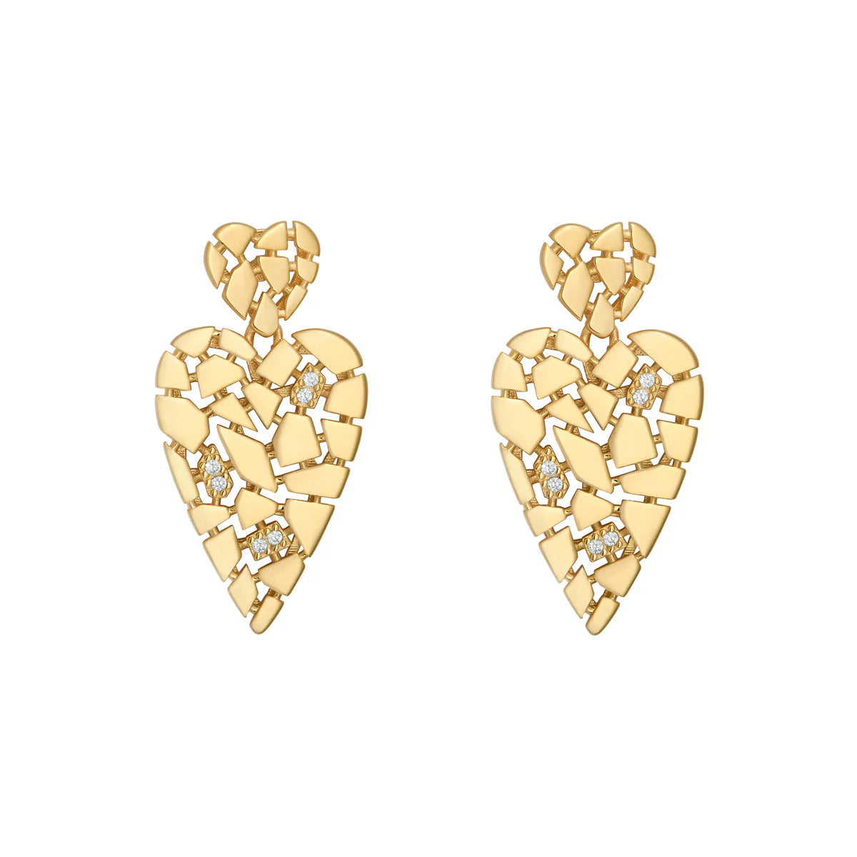 Gold Plated Cz Large Heart Drop Earrings N3792